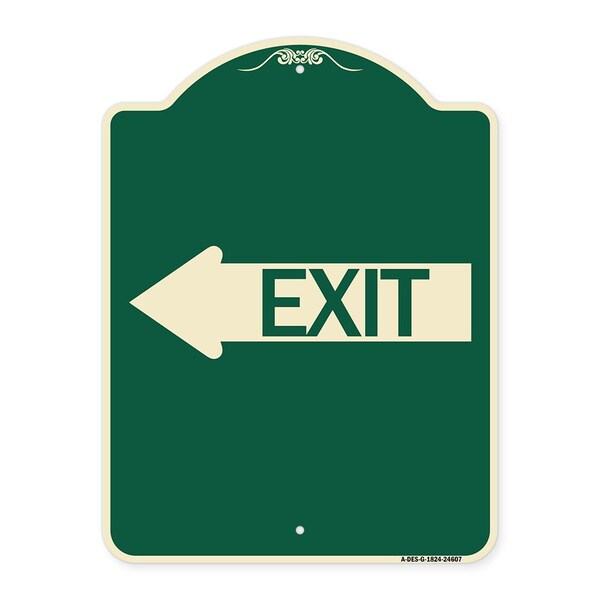 Exit With Left Arrow Heavy-Gauge Aluminum Architectural Sign, 24" H, 18" L, G-1824-24607